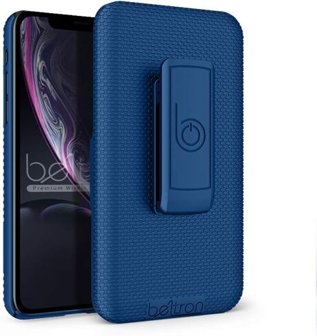 حافظة BELTRON مع مشبك حزام لهاتف iPhone XR، حافظة منزلقة بمشبك حزام واقٍ نحيف (مجموعة الهيكل/الحافظة) مع مسند مدمج - (أسود) in Kuwait