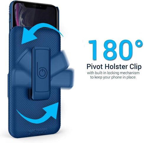 حافظة BELTRON مع مشبك حزام لهاتف iPhone XR، حافظة منزلقة بمشبك حزام واقٍ نحيف (مجموعة الهيكل/الحافظة) مع مسند مدمج - (أسود) in Kuwait