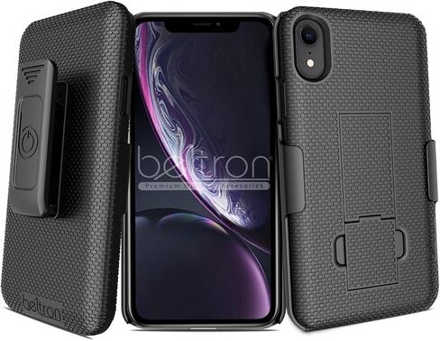 حافظة BELTRON مع مشبك حزام لهاتف iPhone XR، حافظة منزلقة بمشبك حزام واقٍ نحيف (مجموعة الهيكل/الحافظة) مع مسند مدمج - (أسود) in Kuwait