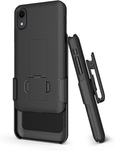 حافظة BELTRON مع مشبك حزام لهاتف iPhone XR، حافظة منزلقة بمشبك حزام واقٍ نحيف (مجموعة الهيكل/الحافظة) مع مسند مدمج - (أسود) in Kuwait