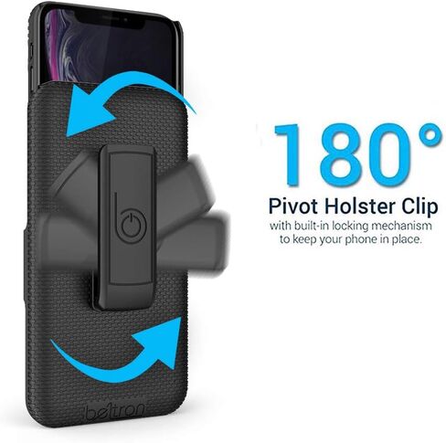حافظة BELTRON مع مشبك حزام لهاتف iPhone XR، حافظة منزلقة بمشبك حزام واقٍ نحيف (مجموعة الهيكل/الحافظة) مع مسند مدمج - (أسود) in Kuwait
