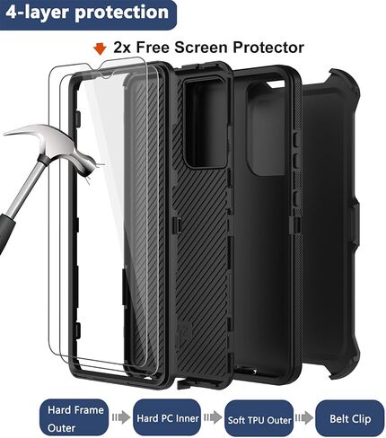 for Samsung Galaxy A54 5G Case with Belt Clip Holster, 2X Screen Protector, Heavy Duty Military Grade Full Body Shockproof Rugged Protective Cover for Samsung Galaxy A54 (Black) in Saudi Arabia
