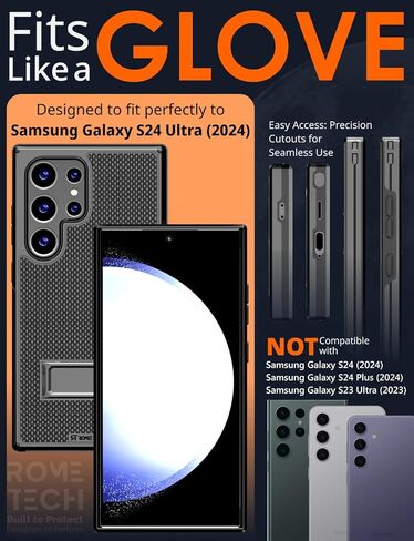 حافظة بمشبك حزام Rome Tech لهاتف Samsung Galaxy S24 Ultra (2024) متوافقة مع MagSafe غطاء هاتف منزلق مغناطيسي شديد التحمل مع مسند لهاتف Galaxy S24 Ultra - أسود in Kuwait