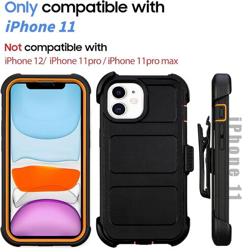 for Defender iPhone 11 Case with Clip,for Holster iPhone 11 Case with Kickstand,for Heavy Duty iPhone 11 Phone Case Rugged 2 Layers of Sturdy,Anti-Drop for Phone Case iPhone 11 Case Protective(Black) in Kuwait