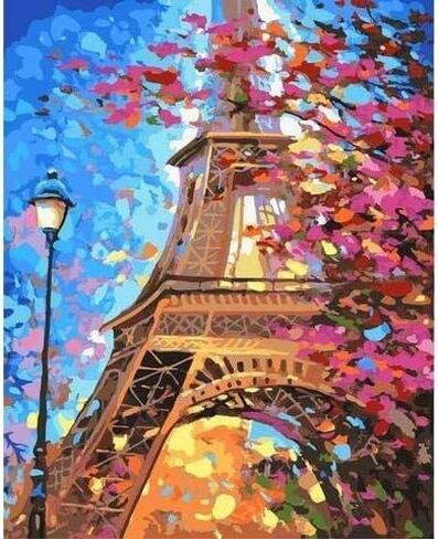 طلاء ألتو كرافتو بالأرقام للبالغين، طلاء رسم يدوي الصنع مع 4 فرش طلاء ودهانات أكريليك، ديكور هدايا قماش ملفوف مقاس 40.64 سم × 50.8 سم، مشهد طبيعي لبرج إيفل in Kuwait
