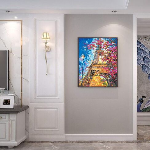 طلاء ألتو كرافتو بالأرقام للبالغين، طلاء رسم يدوي الصنع مع 4 فرش طلاء ودهانات أكريليك، ديكور هدايا قماش ملفوف مقاس 40.64 سم × 50.8 سم، مشهد طبيعي لبرج إيفل in Kuwait