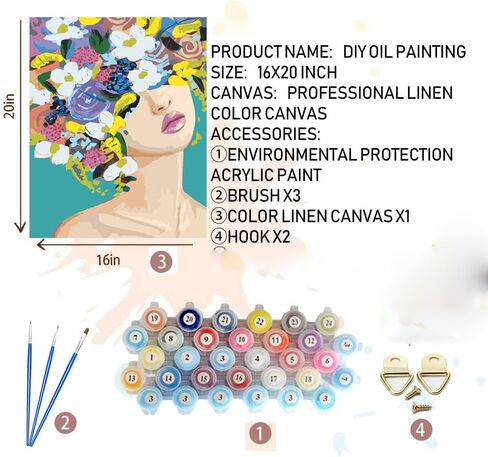 طلاء VAVCASE بالأرقام مع صندوق هدايا، 16 بوصة عرض × 20 لتر رسم قماشي، فرش طلاء، صبغة أكريليك (زهرة) in Saudi Arabia