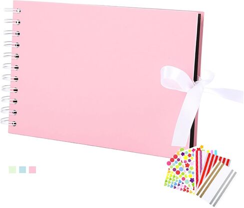 Scrapbook Photo Album 60 Black Pages Scrap Book Memory Book 6 x 8.5 inch Guest Book Scrapbook Album Accessories with Corner Stickers for Baby Shower, Wedding, Travelling Pink in Saudi Arabia