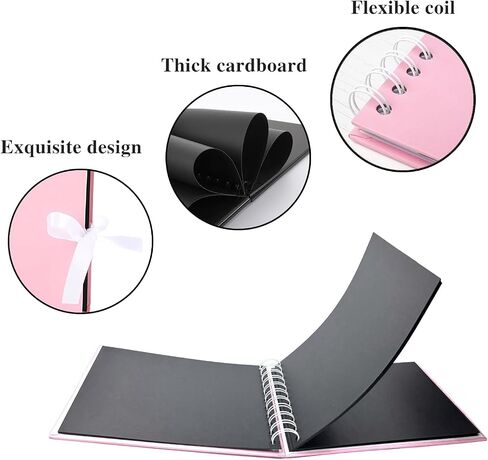 Scrapbook Photo Album 60 Black Pages Scrap Book Memory Book 6 x 8.5 inch Guest Book Scrapbook Album Accessories with Corner Stickers for Baby Shower, Wedding, Travelling Pink in Saudi Arabia