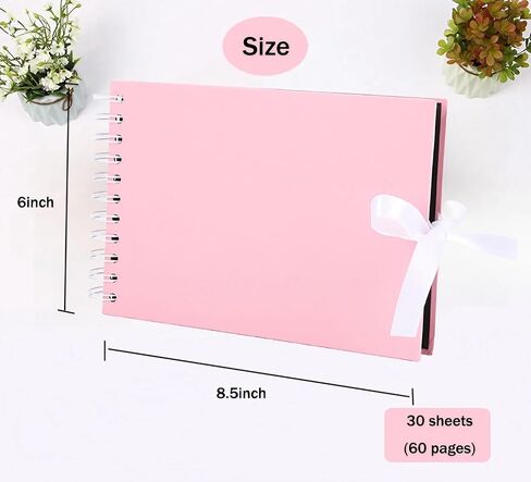 Scrapbook Photo Album 60 Black Pages Scrap Book Memory Book 6 x 8.5 inch Guest Book Scrapbook Album Accessories with Corner Stickers for Baby Shower, Wedding, Travelling Pink in Saudi Arabia