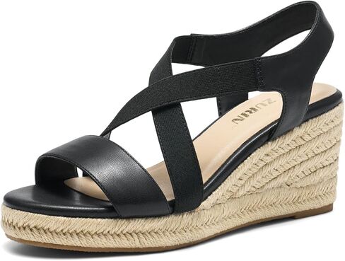 ZURIN إمرأة مفتوح اصبع القدم رياضة قماشية متأنق منصة الصنادل مرونة الكاحل حزام مريح أسافين صنادل كاجوال in Kuwait