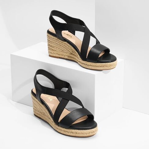 ZURIN إمرأة مفتوح اصبع القدم رياضة قماشية متأنق منصة الصنادل مرونة الكاحل حزام مريح أسافين صنادل كاجوال in Kuwait