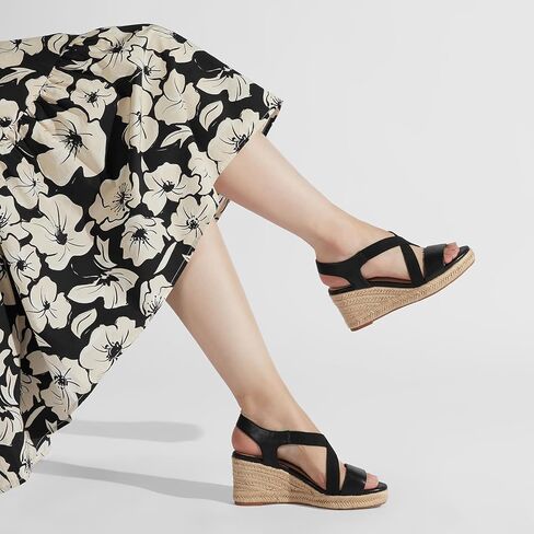 ZURIN إمرأة مفتوح اصبع القدم رياضة قماشية متأنق منصة الصنادل مرونة الكاحل حزام مريح أسافين صنادل كاجوال in Kuwait