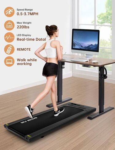 RHYTHM FUN Walking Pad, Treadmill Under Desk with Wide Belt 2.5HP Portable Walking Treadmill Under Desk for Home and Office, Installation-Free Standing Desk Treadmill with Remote Control (Black) in Saudi Arabia