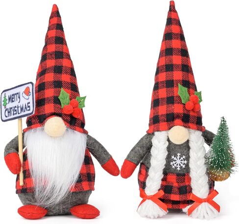 D-FantiX 2pack عيد الميلاد التماثيل القطيفة مع علامة عيد الميلاد وشجرة عيد الميلاد، اليدوية السويدية Tomte سانتا الاسكندنافية تمثال الشمال أفخم قزم دمية جنوم زينة عيد الميلاد الحلي ديكور المنزل in Kuwait