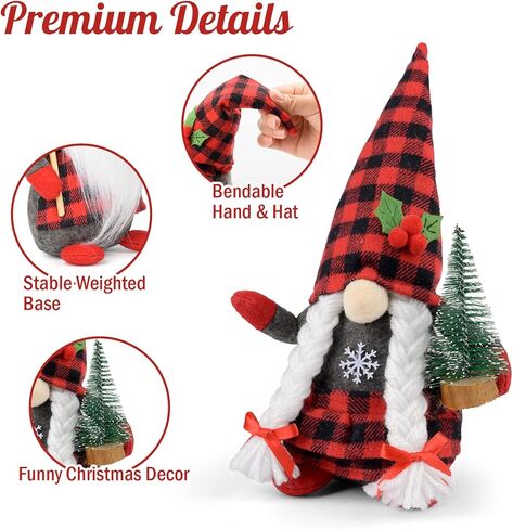 D-FantiX 2pack عيد الميلاد التماثيل القطيفة مع علامة عيد الميلاد وشجرة عيد الميلاد، اليدوية السويدية Tomte سانتا الاسكندنافية تمثال الشمال أفخم قزم دمية جنوم زينة عيد الميلاد الحلي ديكور المنزل in Kuwait