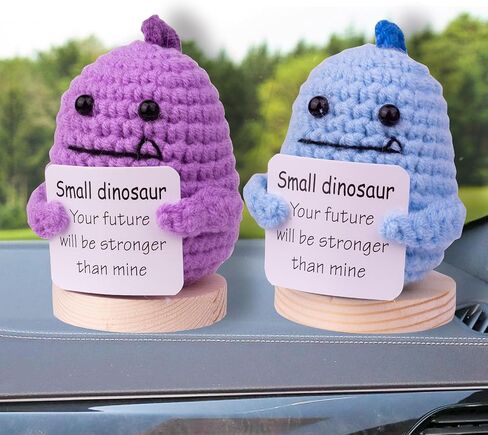 MuMyer Handmade Emotional Support Animal Car Ornament, Cute Animal Knitting Doll Gift, Funny Crochet Animal Doll Car Dashboard Decoration with Wooden Base for Car Home Office(Purple) in Saudi Arabia