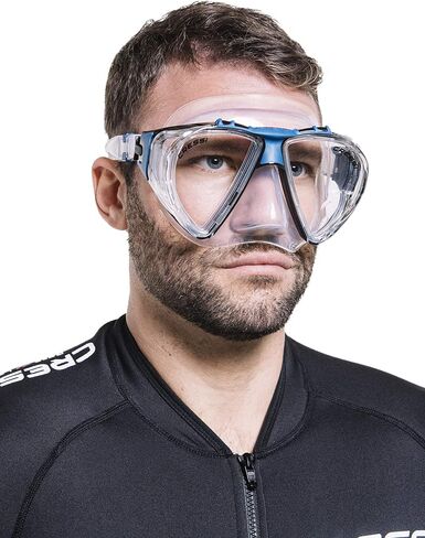 Adult Dive Mask with Inclined Lens, Lateral Visibility, and Silicone Skirt for Scuba Diving - Penta+: Made in Italy in Saudi Arabia
