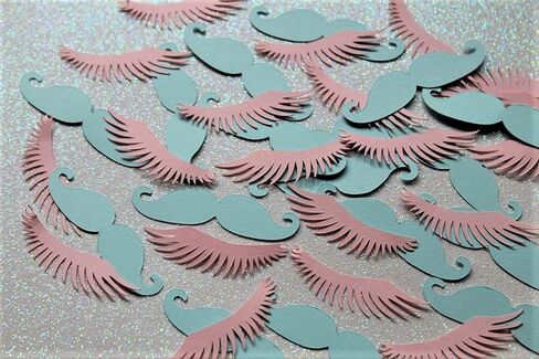 قصاصات Staches أو Lashes - ديكور الحفلة الذي يكشف عن الجنس - شارب أزرق ورموش وردية (مجموعة من 250 قطعة) in Kuwait