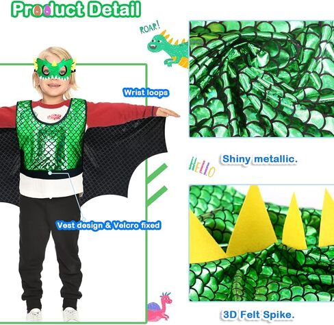 Dragon-Wings Costume for Kids Mask Dinosaur Dress Up Cape as Boys Girls Child Dino Birthday Party Favors Gifts Toys in Saudi Arabia