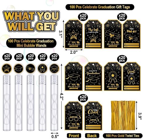 Arrowbash 300 قطعة من هدايا حفلات التخرج، 100 عصا فقاعات التخرج، 100 بطاقة هدايا، 100 ربطة عنق ملفوفة، فئة 2024، أنابيب فقاعات نفخ صغيرة، تهنئة التخرج، ألعاب للأطفال في نهاية العام الدراسي in Saudi Arabia