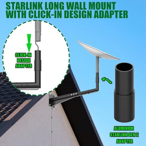 حامل حائط طويل Starlink مقاس 26 بوصة، حامل حائط Starlink Gen 2 قابل للتعديل، طقم تركيب Starlink مع محول عمود Starlink، حامل عمود Starlink، حامل سقف Starlink للقمر الصناعي لمجموعة الإنترنت Starlink in Kuwait