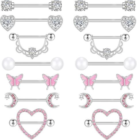 Nipple Rings Surgical Steel 14g Nipple Piercing Jewelry for Women with Cute Heart Buttertly Moon Nipple Piercing in Saudi Arabia