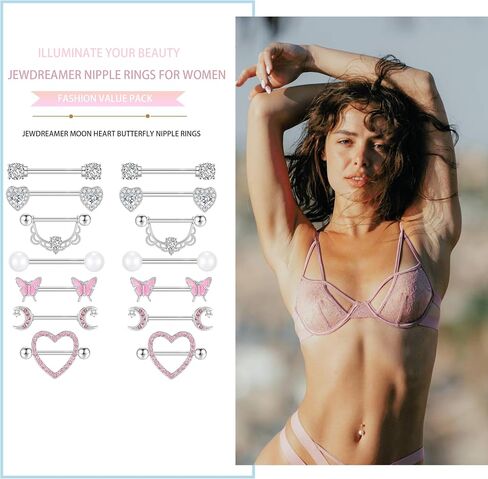 Nipple Rings Surgical Steel 14g Nipple Piercing Jewelry for Women with Cute Heart Buttertly Moon Nipple Piercing in Saudi Arabia