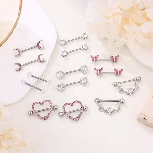 حلقات للحلمات من الفولاذ الجراحية الصلب 14 جرام الحلمة ثقب المجوهرات للنساء مع قلب لطيف فراشة القمر الحلمة ثقب in Kuwait