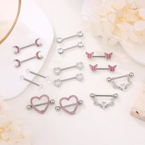 Nipple Rings Surgical Steel 14g Nipple Piercing Jewelry for Women with Cute Heart Buttertly Moon Nipple Piercing in Saudi Arabia