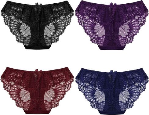 titivate Women's Lace Underwear Birefs Soft Hipster Panties Comfort Bikini Underwear for Ladies,Pack of 4 in Saudi Arabia