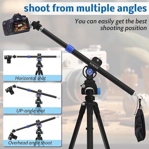 ذراع تمديد حامل ثلاثي القوائم من ILOKNZI مع فتحات ملولبة 1/4 بوصة و3/8 بوصة، عمود مركزي أفقي قابل للسحب، رأس كروي دوار 360 درجة للتصوير العلوي، متعدد الزوايا in Kuwait