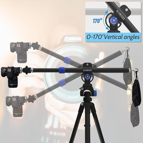 ذراع تمديد حامل ثلاثي القوائم من ILOKNZI مع فتحات ملولبة 1/4 بوصة و3/8 بوصة، عمود مركزي أفقي قابل للسحب، رأس كروي دوار 360 درجة للتصوير العلوي، متعدد الزوايا in Kuwait