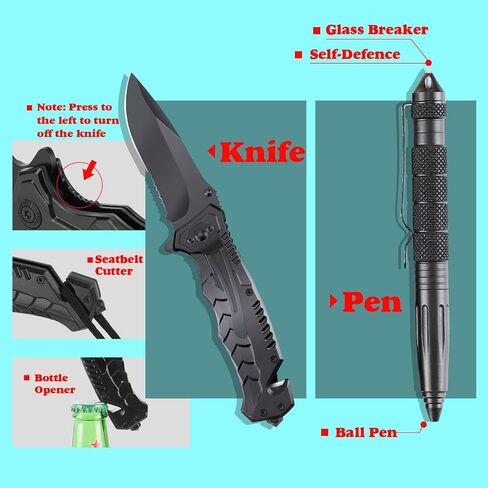 مجموعة النجاة في حالات الطوارئ 13 في 1 من BOLDALLY - هدية للرجال والأب - أساسيات التخييم والمشي لمسافات طويلة - معدات تكتيكية في علبة مقاومة للماء للمغامرة في الهواء الطلق والاستعداد للكوارث in Kuwait