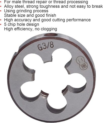 G3/8 Thread Repair Die, Alloy Steel Cylindrical Pipe Threading Tool with 5 Chip Holes, Hex Pipe Dies for Rethreading, Pipe Die Set for Steel Pipe Threader & Garden Hose Thread Die in Kuwait