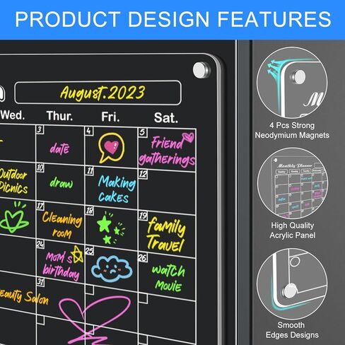 تقويم شهري وأسبوعي مغناطيسي من الأكريليك للثلاجة، 3 عبوات مقاس 15.1 بوصة × 11.2 بوصة، لوحة تخطيط تقويم أكريليك شفافة، لوحة مخططة مغناطيسية للثلاجة قابلة لإعادة الاستخدام مع 6 علامات مسح جافة in Kuwait
