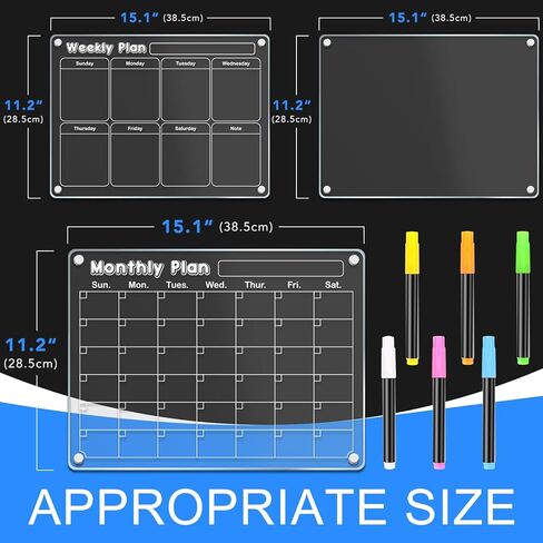 تقويم شهري وأسبوعي مغناطيسي من الأكريليك للثلاجة، 3 عبوات مقاس 15.1 بوصة × 11.2 بوصة، لوحة تخطيط تقويم أكريليك شفافة، لوحة مخططة مغناطيسية للثلاجة قابلة لإعادة الاستخدام مع 6 علامات مسح جافة in Kuwait