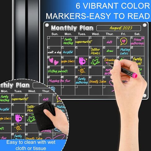 تقويم شهري وأسبوعي مغناطيسي من الأكريليك للثلاجة، 3 عبوات مقاس 15.1 بوصة × 11.2 بوصة، لوحة تخطيط تقويم أكريليك شفافة، لوحة مخططة مغناطيسية للثلاجة قابلة لإعادة الاستخدام مع 6 علامات مسح جافة in Kuwait