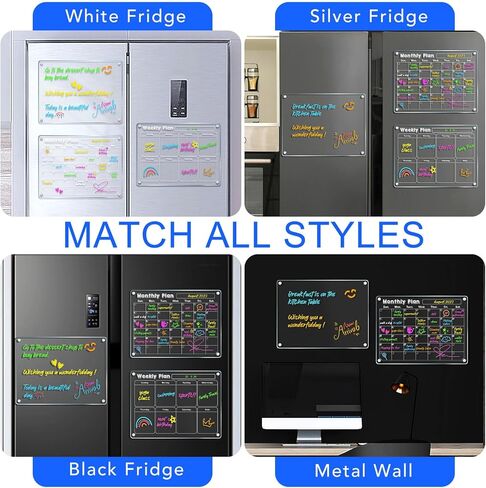 تقويم شهري وأسبوعي مغناطيسي من الأكريليك للثلاجة، 3 عبوات مقاس 15.1 بوصة × 11.2 بوصة، لوحة تخطيط تقويم أكريليك شفافة، لوحة مخططة مغناطيسية للثلاجة قابلة لإعادة الاستخدام مع 6 علامات مسح جافة in Kuwait