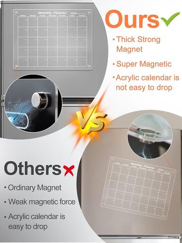 تقويم أكريليك للثلاجة - قطعتان شهريًا وأسبوعيًا من لوح المسح الجاف والسميك المغناطيسي القوي للثلاجة، تتضمن السبورة البيضاء 6 علامات قابلة للمسح مع 4 ألوان (15.8 * 11.8 بوصة) in Kuwait