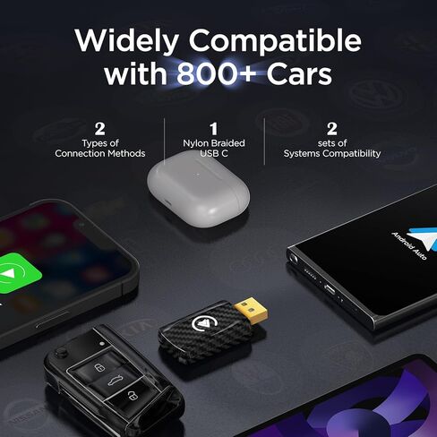 Wireless Carplay Adapter & Android Auto Wireless Adapter, 2 in 1 Auto Car Play Wireless Dongle for OEM Wired Carplay/Android Auto Car with iPhone iOS 12+ / Android 11+ in Kuwait