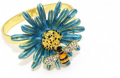 حلقات مناديل الزهور مجموعة من 6، حامل مناديل النحلة الذهبية، خاتم منديل عباد الشمس لفصل الربيع والصيف، إكسسوارات ديكور حفلات الزفاف والطعام in Kuwait