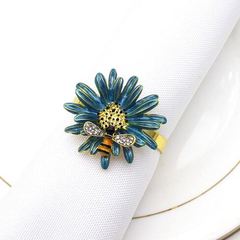 حلقات مناديل الزهور مجموعة من 6، حامل مناديل النحلة الذهبية، خاتم منديل عباد الشمس لفصل الربيع والصيف، إكسسوارات ديكور حفلات الزفاف والطعام in Kuwait