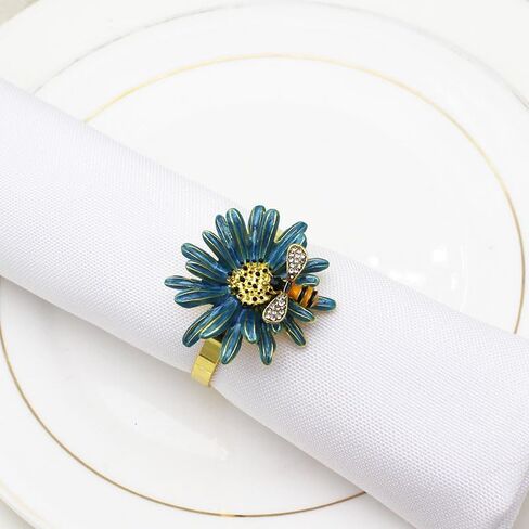 حلقات مناديل الزهور مجموعة من 6، حامل مناديل النحلة الذهبية، خاتم منديل عباد الشمس لفصل الربيع والصيف، إكسسوارات ديكور حفلات الزفاف والطعام in Kuwait