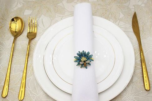 حلقات مناديل الزهور مجموعة من 6، حامل مناديل النحلة الذهبية، خاتم منديل عباد الشمس لفصل الربيع والصيف، إكسسوارات ديكور حفلات الزفاف والطعام in Kuwait