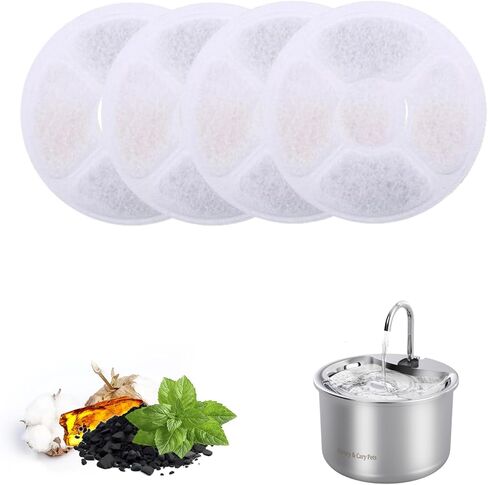 Replacement Filters for Stainless Steel Cat/Small Dog Water Fountain, 2L Cat Fountain Filter, 4 Pack Filters & Sponges Set, Filter impurities, Adsorb Odour, Fresh Water -Henry & Cary Pets in Saudi Arabia