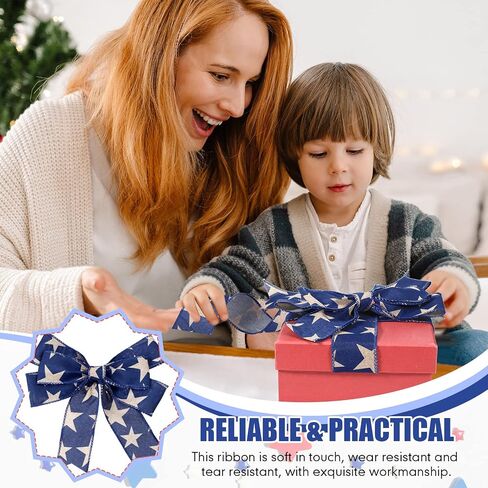 2 Rolls 20 Yard Patriotic Day Ribbon Stars and Stripes Vintage Wired Ribbon Red White Blue American Flag Ribbon for Wreath Labor Day DIY Craft Party Decor in Saudi Arabia