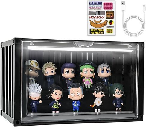 Clear Display Case with Voice-Activated Light,2 Tier Display Stand Organizer Dustproof Protection Showcase for Collectible Pop Figures and Toys,13.8 in x 7.5 in x 6.7 in(Black) in Saudi Arabia