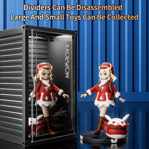 Clear Display Case with Voice-Activated Light,2 Tier Display Stand Organizer Dustproof Protection Showcase for Collectible Pop Figures and Toys,13.8 in x 7.5 in x 6.7 in(Black) in Saudi Arabia
