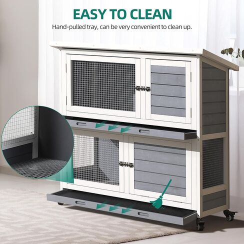 YITAHOME Outdoor Rabbit Hutch Bunny Cage on Wheels 2-Story Indoor Outdoor Wooden Bunny Hutch with No Leakage Pull Out Tray, Weatherproof Openable Roof, for Guinea Pig and Small Animals in Saudi Arabia